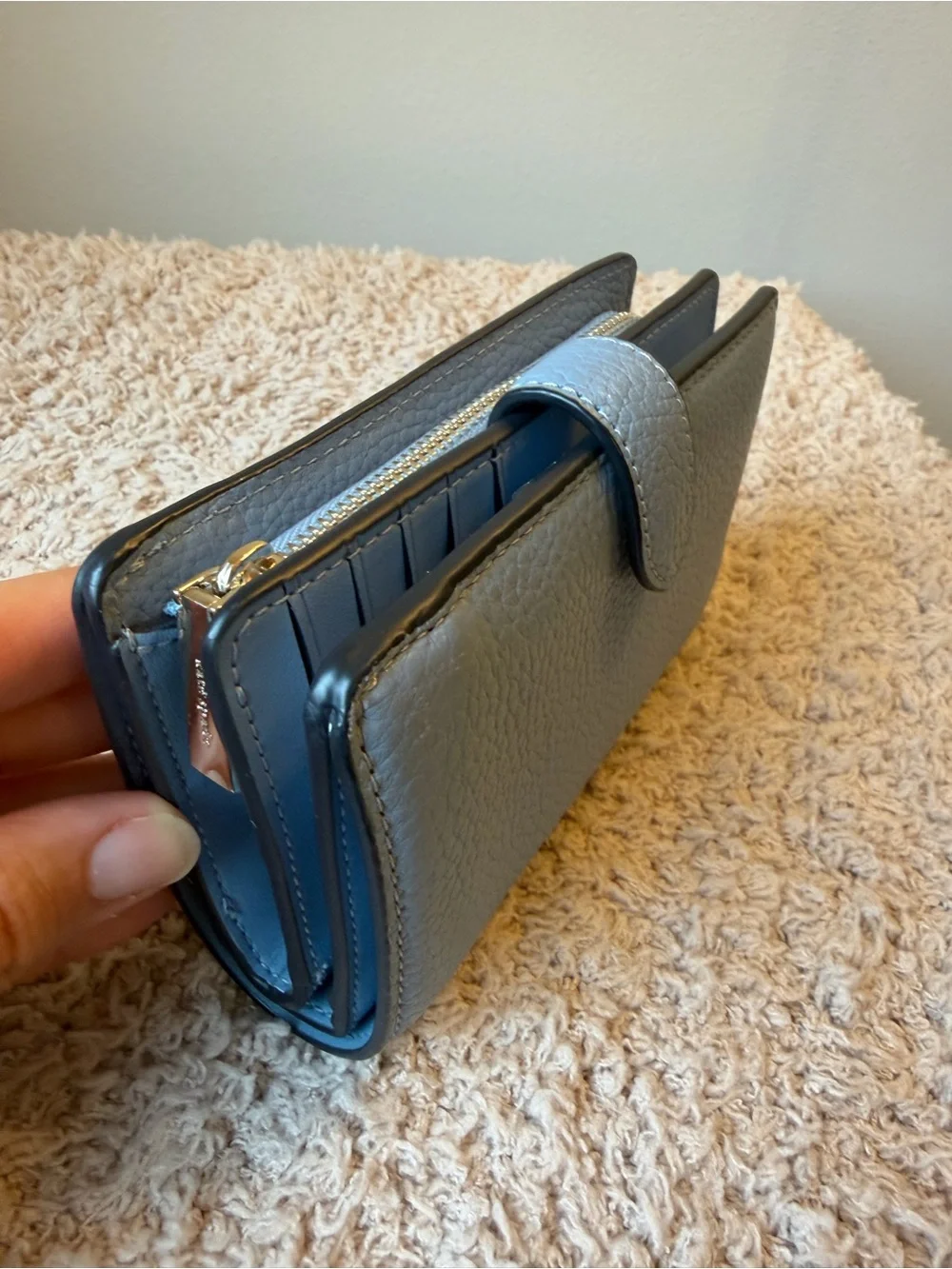kate spade grayish blue Pebbled Leather Zip Wallet